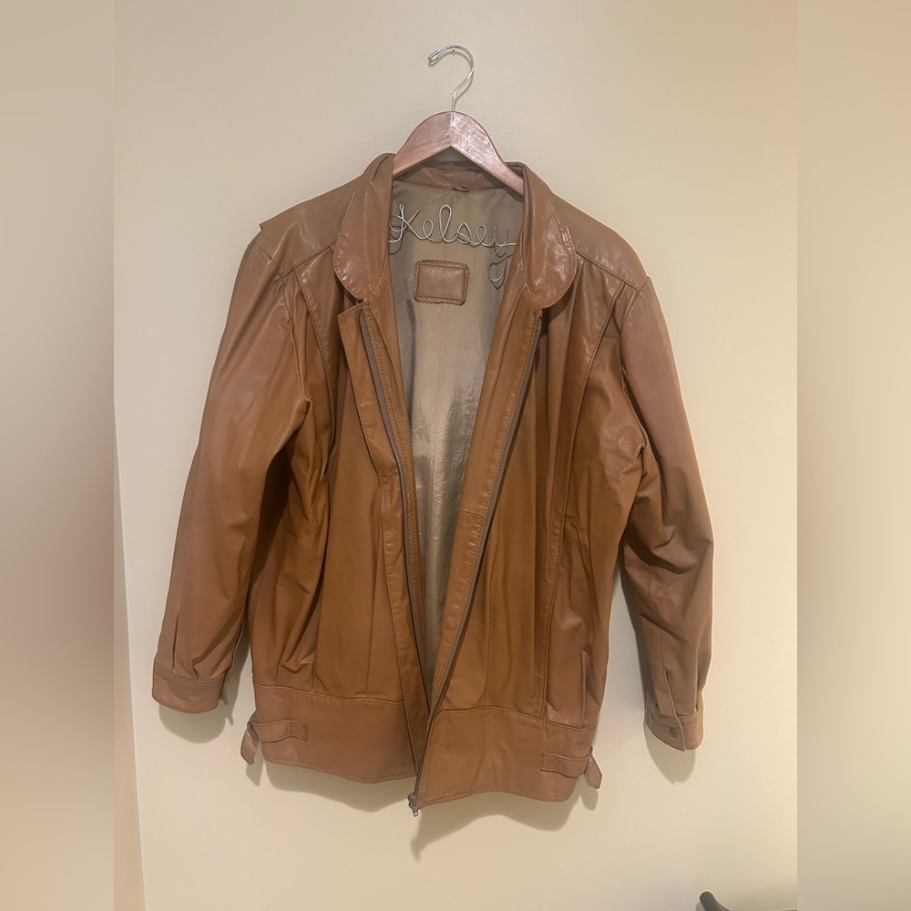 1980s Brown Pleather Jacket Vintage Size M